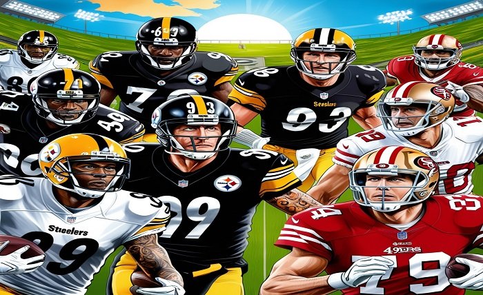 steelers and 49ers players